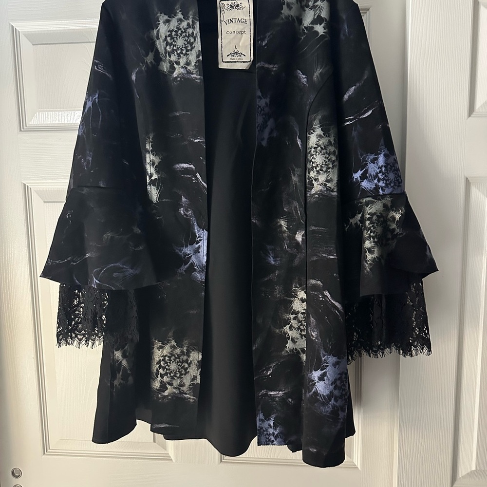 Vintage Black and Blue and Gray Suede Floral Jacket